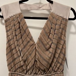 Anthropologie Aryn k stripe velvet neutral dress small